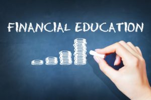 Financial education text on blackboard